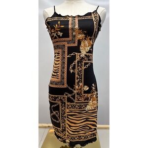 Y2K Chain Animal Print Bodycon Dress XS Spaghetti Strap Cami Mini NWT